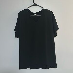 tres bien black ribbed vneck top size small